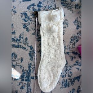 Pottery Barn White Knit Holiday Stocking with Pom Pom